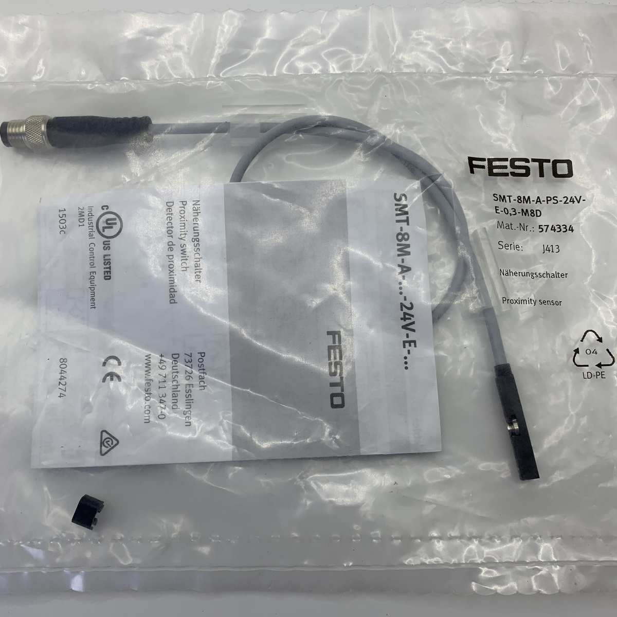 FESTO费斯托磁性开关SMT-8M-A-PS-24V-E-0,3-M8D 订货号574334
