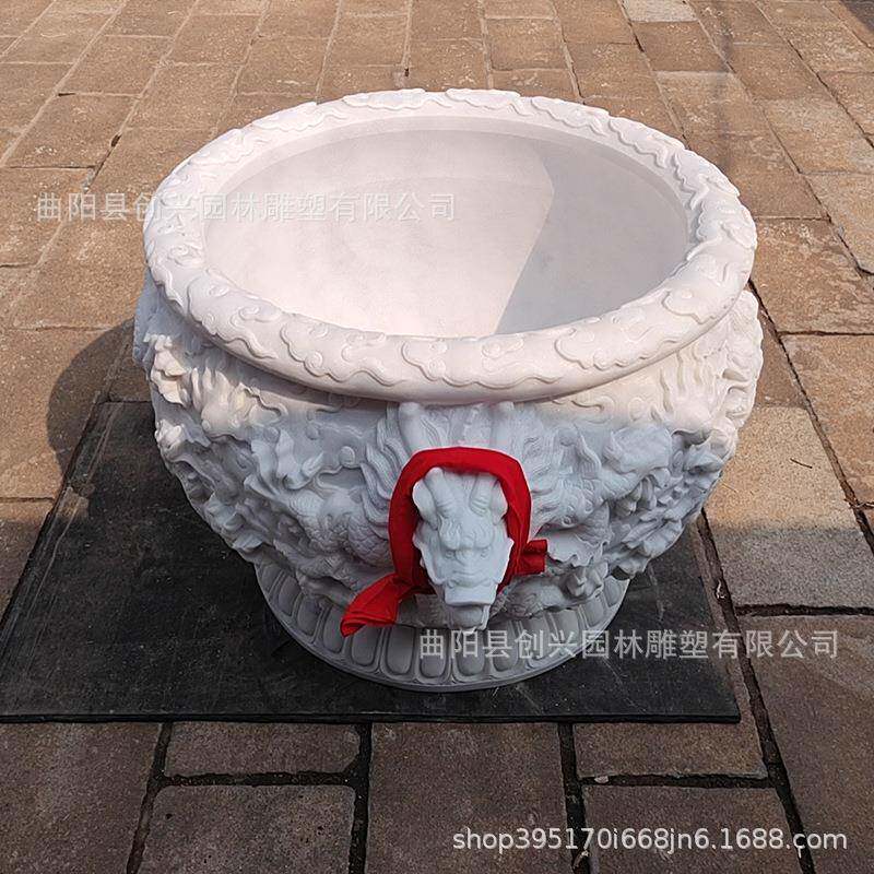 石雕鱼缸汉白玉龙缸花盆新中式庭院龙盆户外流水造景别墅龙头石缸