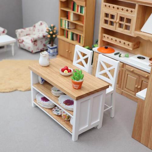 1:12娃娃屋dollhouse微缩家具模型摆件迷你食玩简约餐厅桌椅吧台