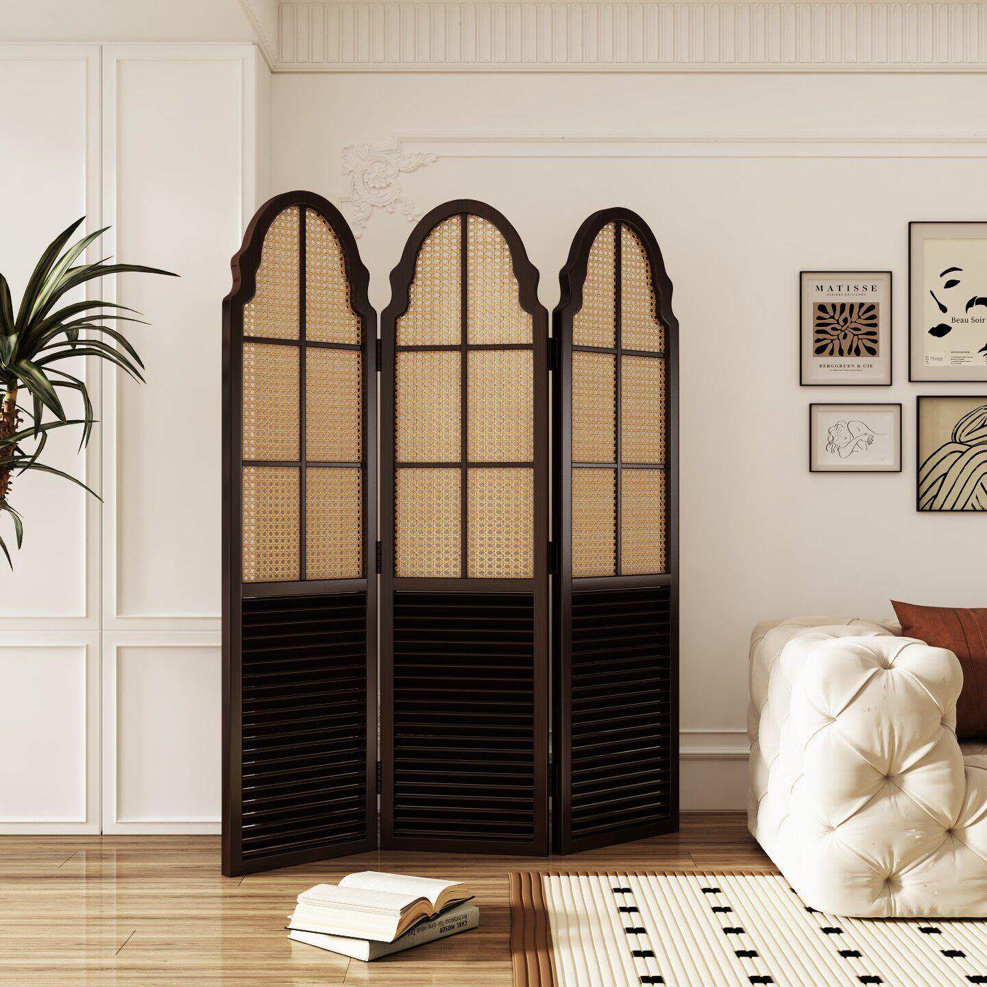 美式覆古法式屏风隔断客厅酒店装饰移动藤编遮挡玄关折叠折屏实木