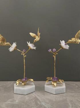 轻奢铜术鸟晶石白色GNI大石家家理居艺摆件卧室客厅电视柜居装饰