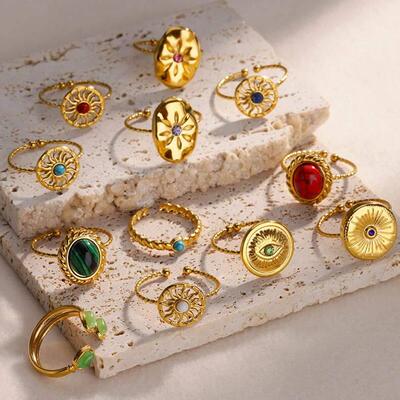 Stainless Steel Opal Stone Rings For Women Gold Plated Sun S