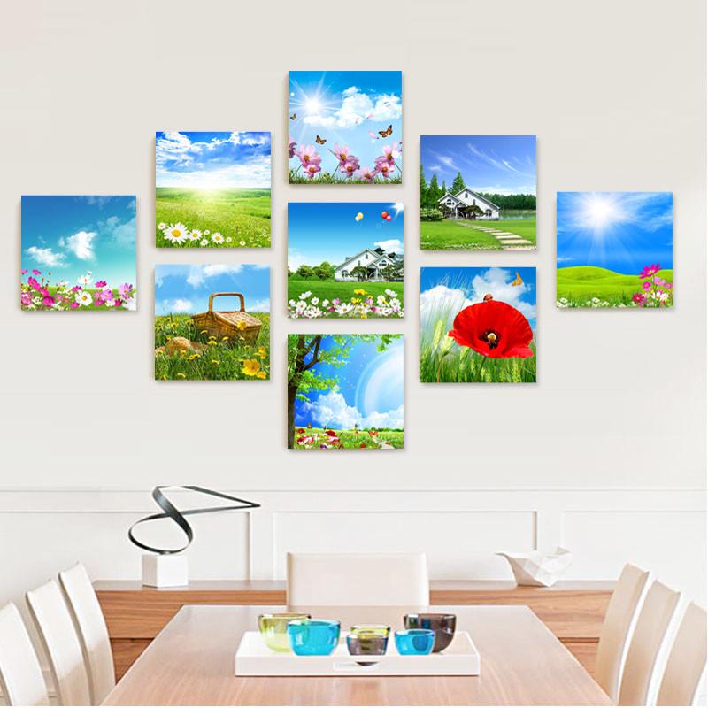 楼梯间装饰画组合无框画田园风格现代简约风景墙壁画酒店餐厅挂画图片