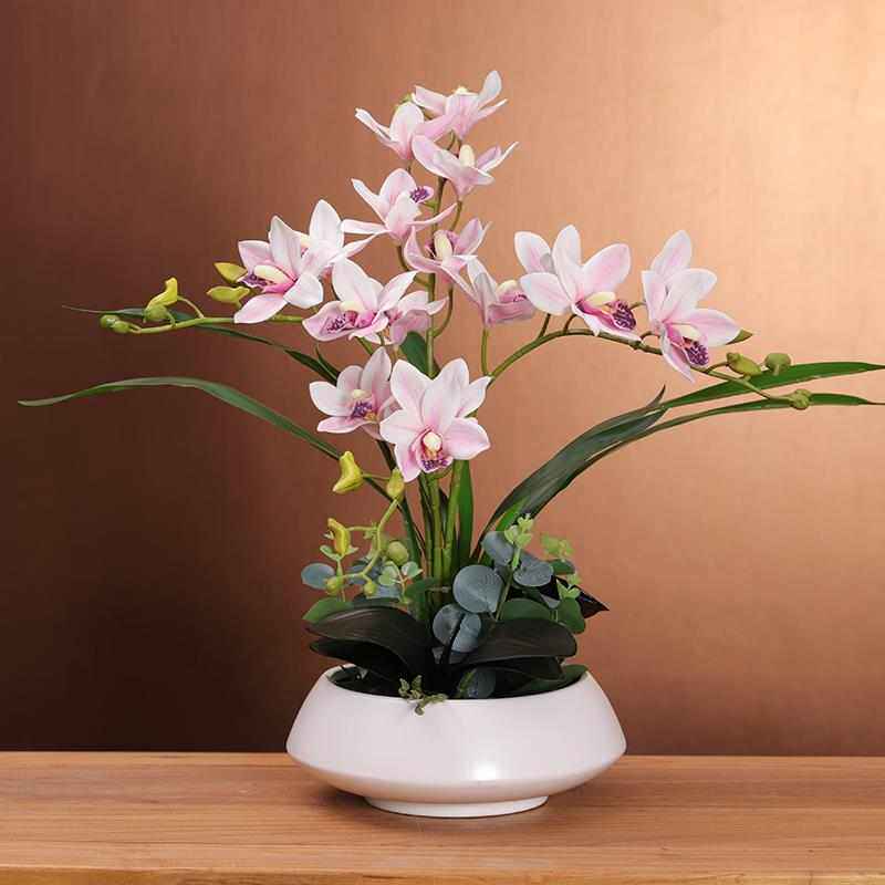 2024新款蕙兰花假花成品套装摆件花家居客厅餐桌电视柜摆设装饰花