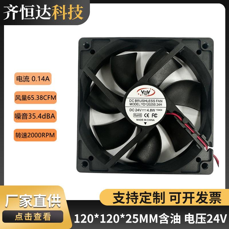 散热风扇12025-24V两线含油7风叶方形风扇低噪音滚珠轴承工业风扇