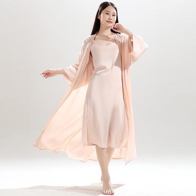 100%桑蚕丝真丝睡衣吊带睡裙睡袍性感女夏家居服长款香槟色薄款