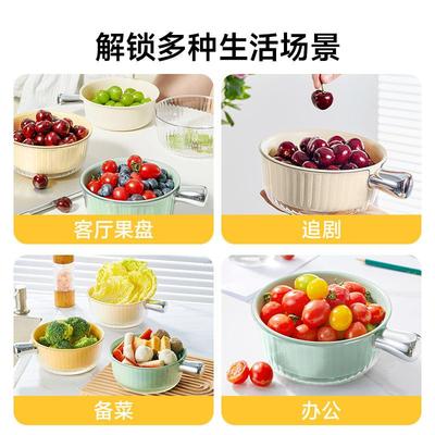 家用高颜值带把手透明沥水篮迷你轻奢双层洗菜淘米盆客厅茶几果盘