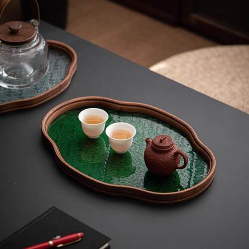 dsadsaf璃海棠干泡盘家用小玻型泡茶台客厅办泡茶公喝茶托盘茶夫