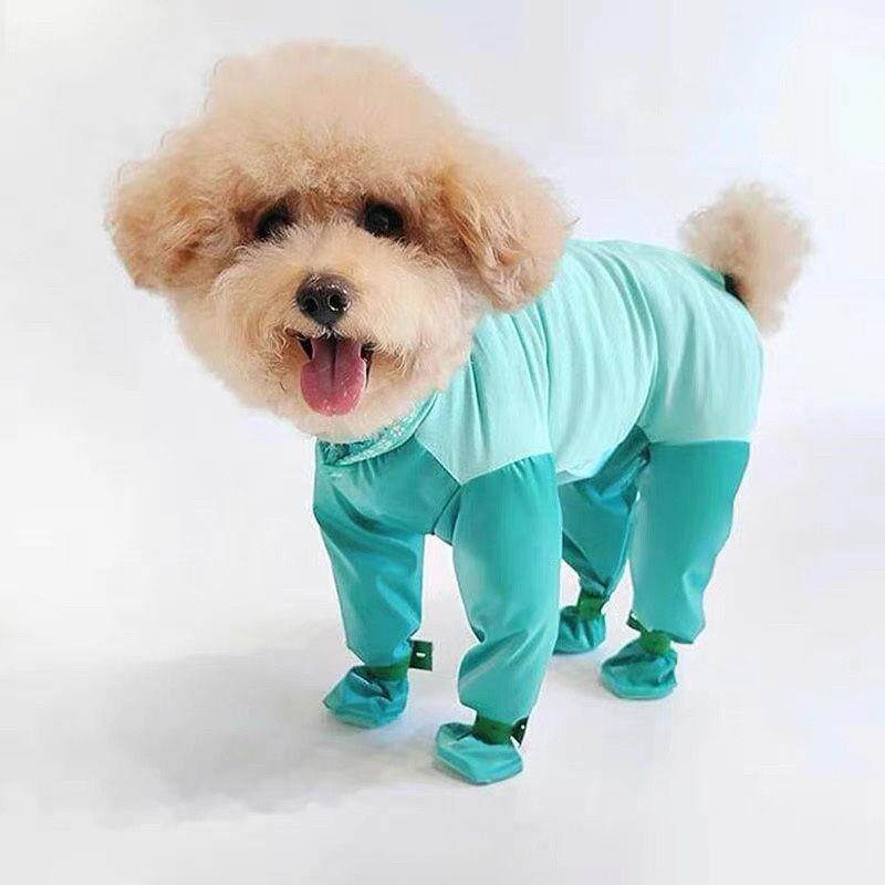 狗狗防脏衣服连脚防尘裤四脚裤小型犬防尿腿套泰迪比熊外出包脚衣
