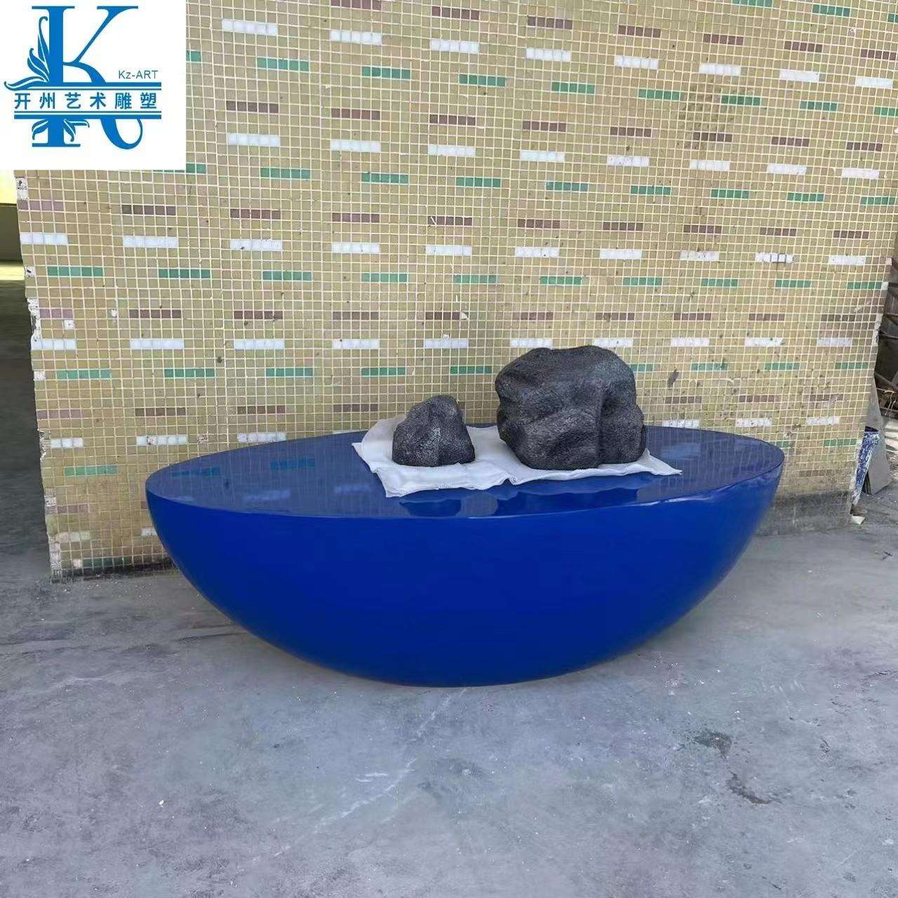 酒店大堂摆件大型落地椭圆玻璃钢雕塑工艺品茶几桌子售楼处待客桌