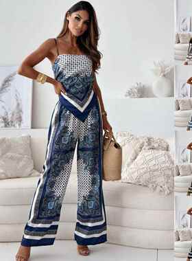 Two-piece Set Women's All Over Print Fitted Spaghetti Strap
