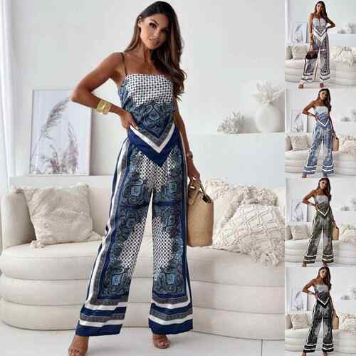 Two-piece Set Women's All Over Print Fitted Spaghetti Strap