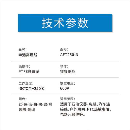 AFT250-N镀镍铜线 PTFE高温线250℃抗开裂耐弯折汽车线电机引出线