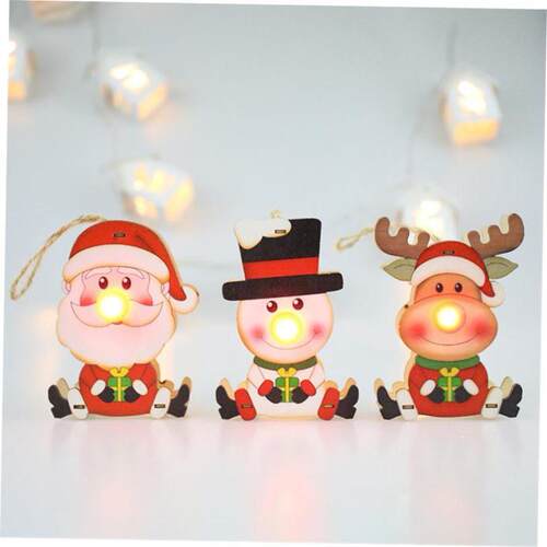 Christmas Wooden Decoration Pendant Led Light Santa Snowman