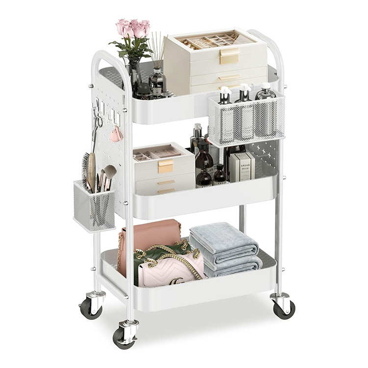 挂篮小推车置物架移动落地多层零食收纳架带洞洞板小推车置物架