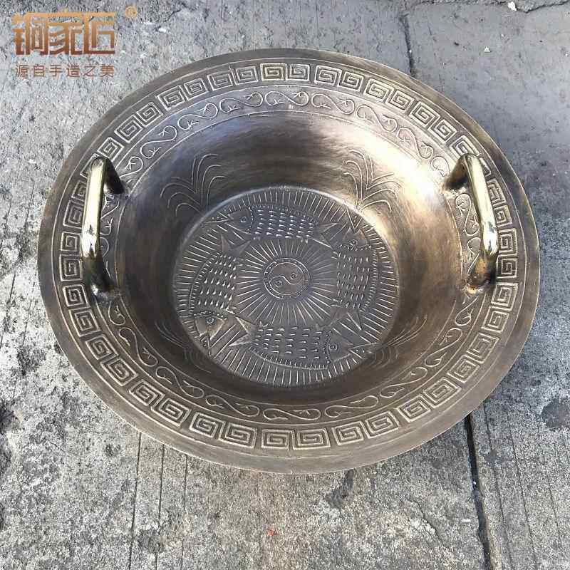 高档古摆古铜盆老铜盆仿龙洗盆洗鱼盆纯铜聚宝件盆家用风水招财客