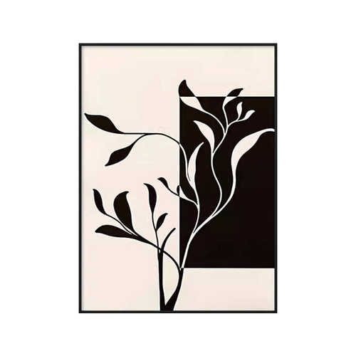 抽象植物黑白入户玄关装饰画现代简约客厅沙发背景墙竖版落地挂画