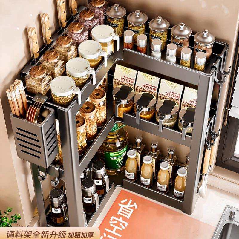 厨房转角调料品置物架2026新款多功能90度台面油盐酱醋收纳放置架