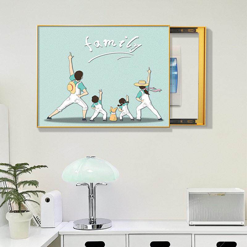 新款直销现简约电表箱装饰画一家四口餐厅配电箱挂画电闸开关盒遮