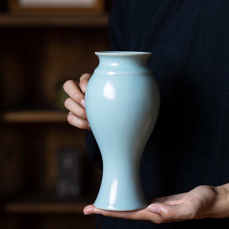 花瓶插花手工禅意茶台摆件复古中式茶室中式博古架桌面装饰凤尾瓶