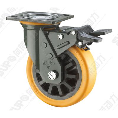 SUPO向-荣5寸带刹车承重型色万向PU聚氨酯橙脚Z07S01C-Z07S-01C轮