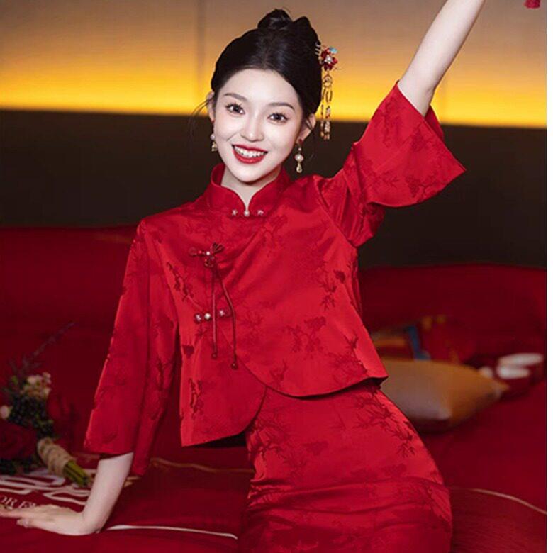 极速新中式红色改良旗袍秀禾服秋季2026新款新娘平时可穿敬酒服晚
