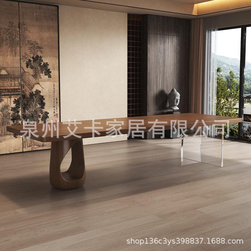 亚克力猫洞茶桌客厅家用实木茶几大板泡茶桌餐桌一体新中式全实木