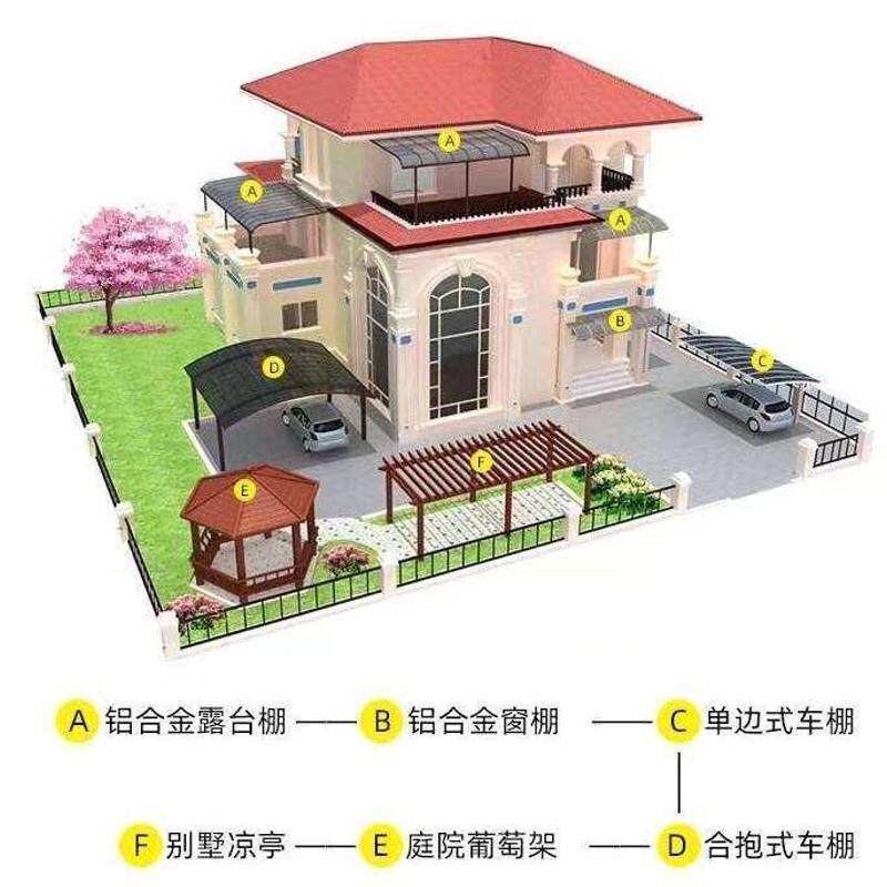 铝合金雨棚别墅阳台屋檐家用农村户外防雨院子庭院雨搭遮雨阳光棚