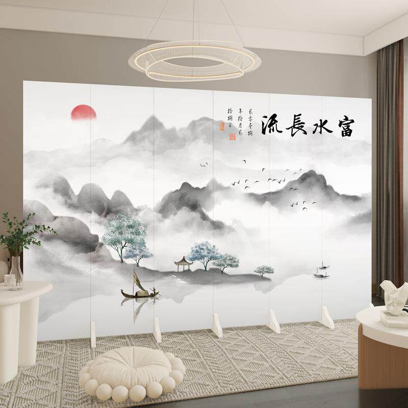 山水画屏风简约现代隔断客厅酒店书房卧室大厅折叠移动玄关折屏