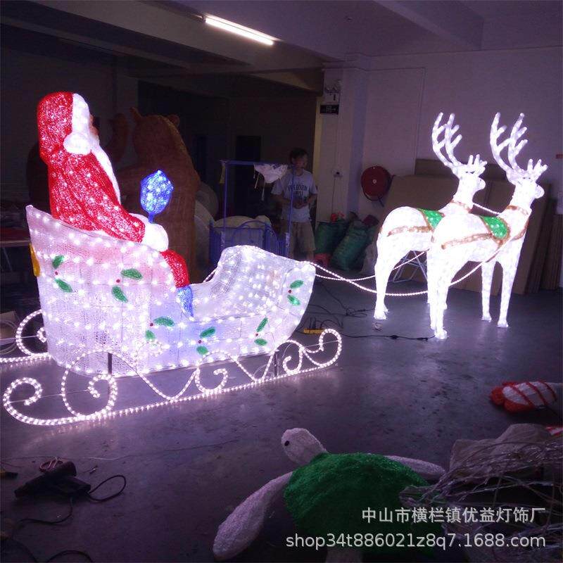 鹿拉车造型灯圣诞老人led户外防水节日装饰景观滴胶动物小品灯
