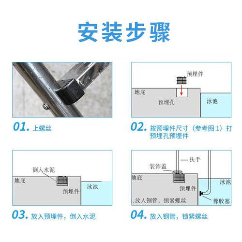 鱼人游扶梯池泳04美不锈钢扶手单面温泉爬梯加厚001踏板下水扶梯