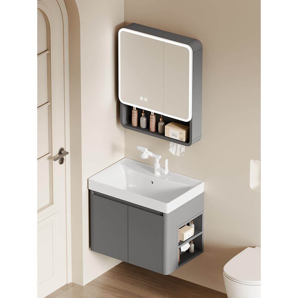 小户型蜂窝铝浴室柜组合带侧边收纳格加深陶瓷一体盆洗手盆洗漱台