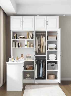 ?实木衣室柜转书桌体带书柜书架组合简约现代卧卧室F76555MS角一