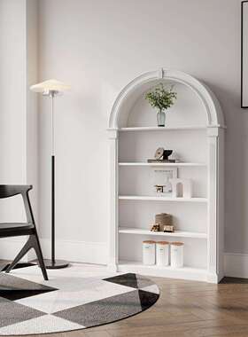 法式奶书油风欧式柜客厅拱形复古架书展示玄关柜HTY中古美式收纳