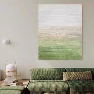 奶油风绿色油画感抽象简约沙发背景墙装饰画小清新艺术高级感挂画