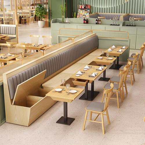 饭店茶餐厅靠墙卡座沙发汉堡店餐饮店小吃店茶楼卡座沙发桌椅组合