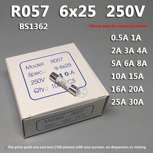 陶瓷熔丝管R057 Ro57 6*25 250V Bs1362熔丝芯13A 0.5~30A
