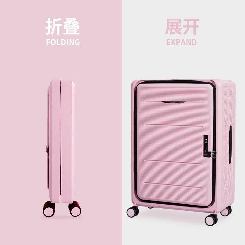 正品bub登le可折叠前开口行u李箱女密复古机码旅行箱收纳多功能拉