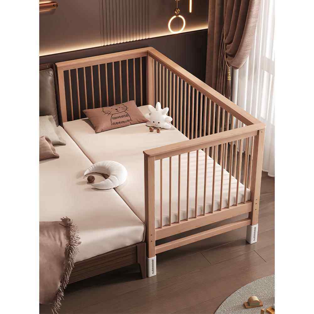 榉木儿童拼接床加宽床边小床带护栏男女孩宝宝床实木婴儿拼接大床