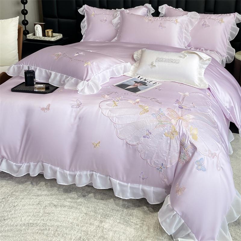 韩版公品主风CIG床冰丝高端.刺绣四件套丝滑软糯单床笠天丝床四件