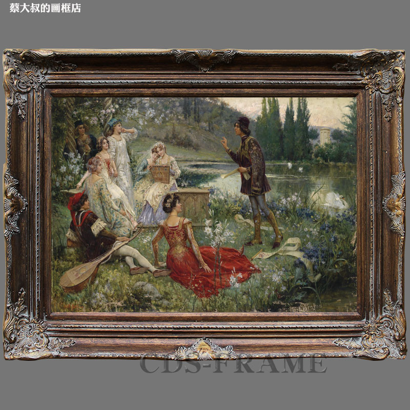 复古油画框实木画框油画外框装裱做旧仿古框雕花框暗金色相框镜框