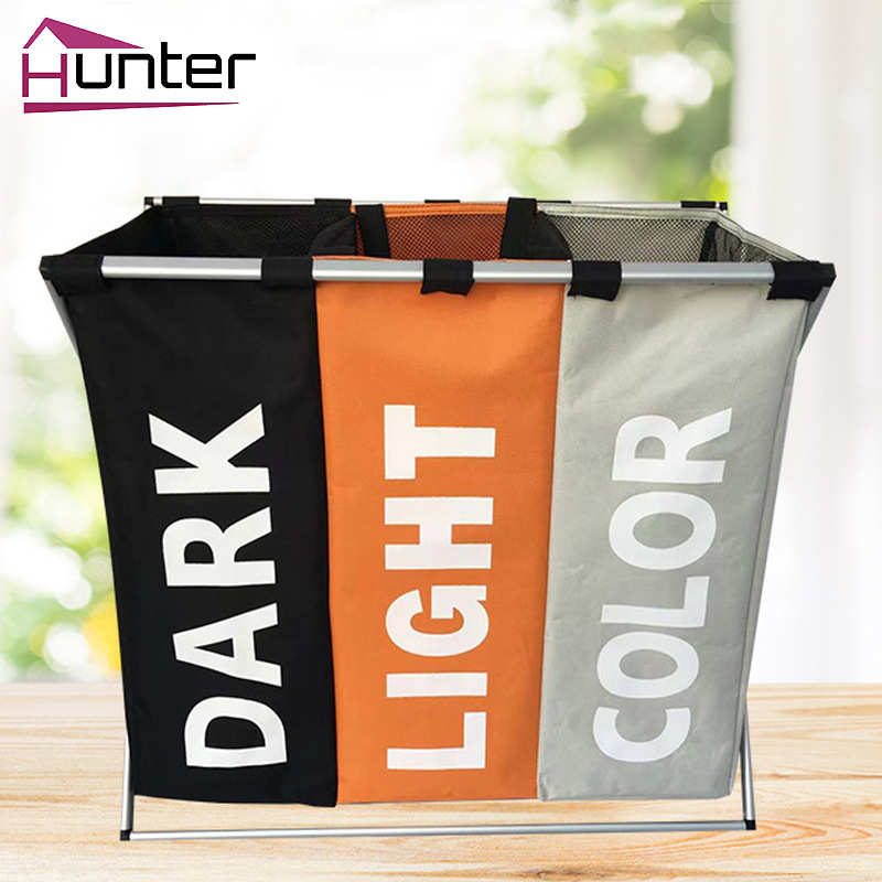 分类收纳衣物折叠收纳篮三格牛津布三色脏衣篮洗衣袋衣物收纳筐