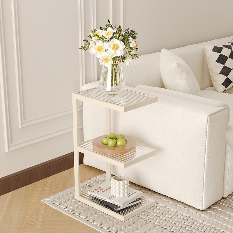 客奶油风厅沙发几玻sFm7dxi7璃角几家用地置物架极窄床头柜床边边