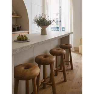 中古风全实木小户型简约吧椅法式 样板间家用高脚椅覆古吧台椅