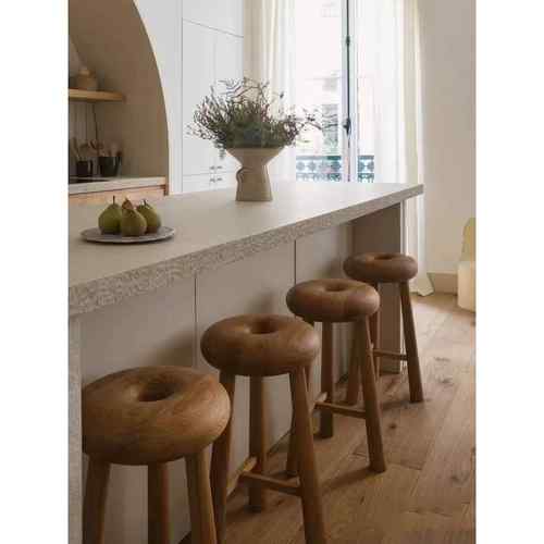 中古风全实木小户型简约吧椅法式样板间家用高脚椅覆古吧台椅