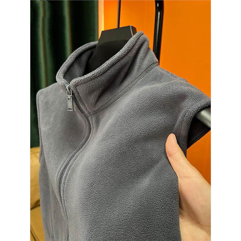 加绒加厚摇粒绒马甲男款冬季百搭无袖背心纯色拉链外套立领颗粒绒