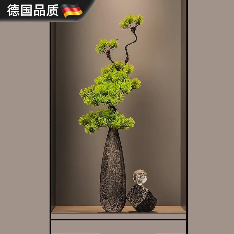 新中式现代高级陶瓷细长高花瓶入户玄关摆件客厅迎客松花艺装饰品