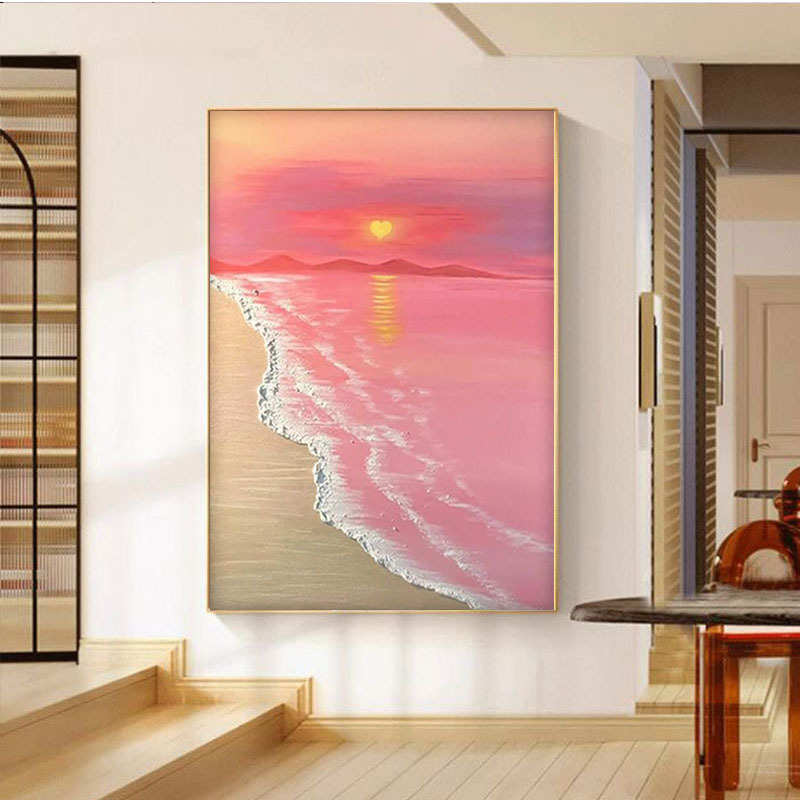 纯手绘油画沙滩海浪客厅装饰画现代玄关卧室挂画丙烯石英砂立体画图片