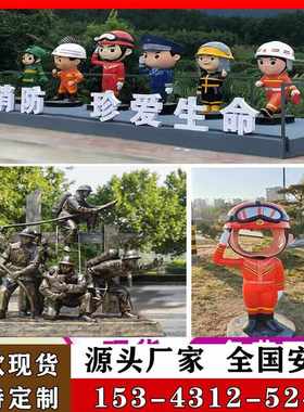 玻璃钢卡通消防员主题雕塑定制户外公园改造景观小品抽象雕塑河北