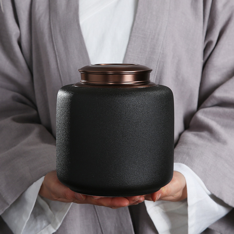 金属盖茶叶罐陶瓷密封罐大号一斤装存储罐存茶罐家用双盖茶罐茶仓